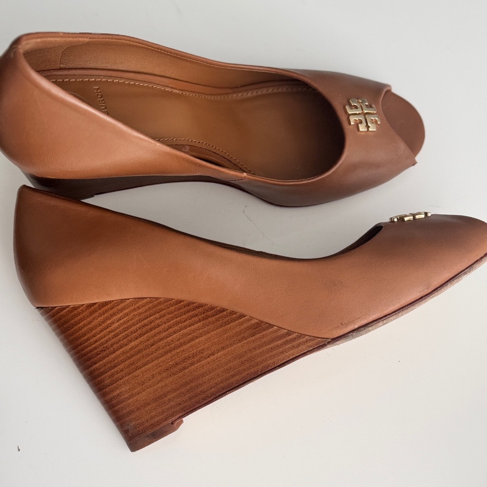 Tory Burch Tan Peep-Toe Heels